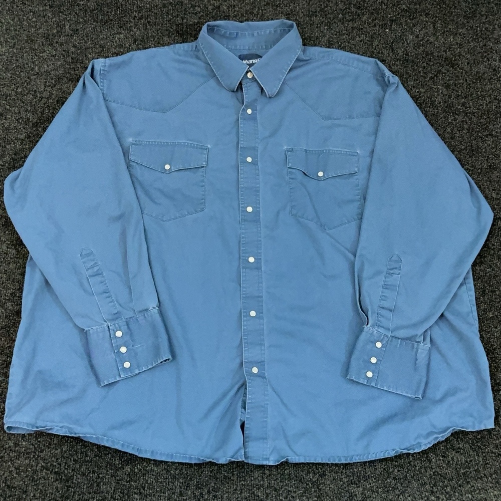 Wrangler Shirt Mens 3XL Blue Solid Long Sleeve Western Snap MWR045B Pockets